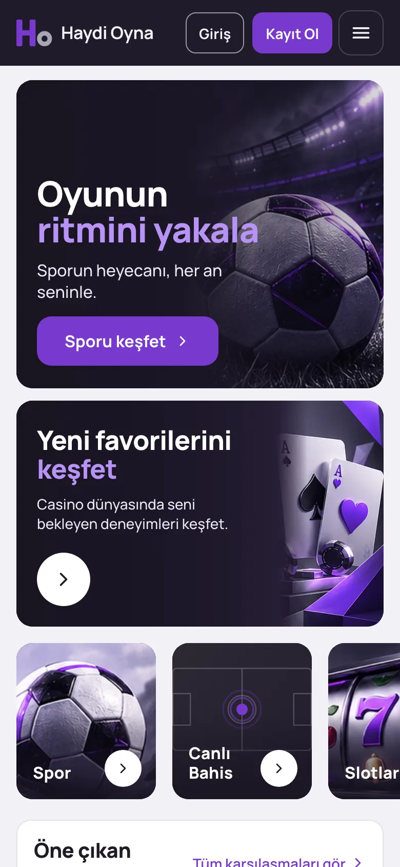 Ana sayfa — mobil gerçek ekran görüntüsü